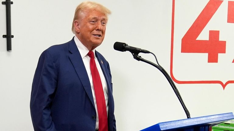 Republican presidential nominee former President Donald Trump speaks during a...