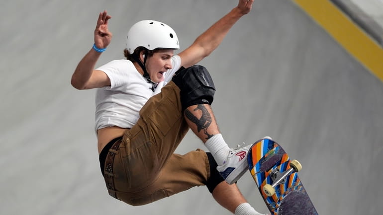 Jagger Eaton, of the United States, competes in the skateboarding...
