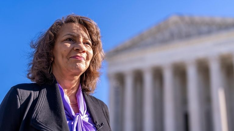 Ruth Glenn, a domestic violence survivor, speaks with The Associated...