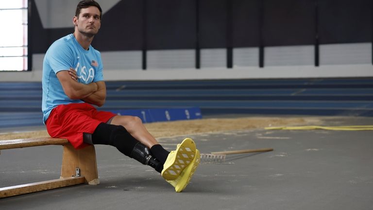 Jarryd Wallace, four time Paralympian in athletics, poses for a...