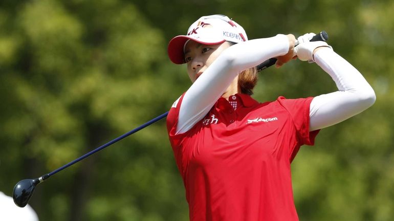 Na Yeon Choi of Korea watches her tee shot on...