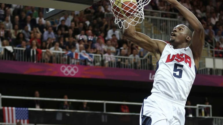 Team USA's Kevin Durant dunks during a game against Nigeria...