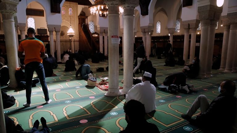 Muslims pray during the first day of the holy fasting...