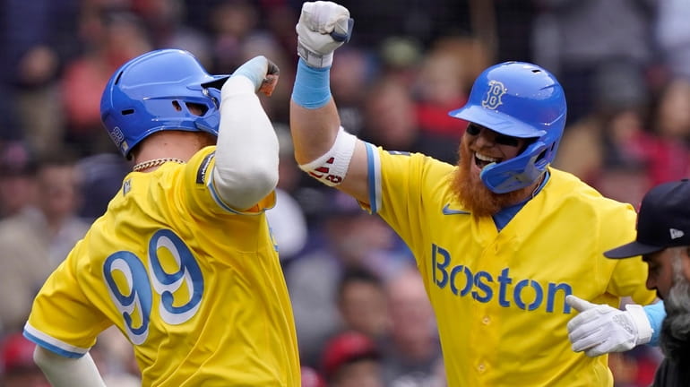 The Red Sox will be wearing yellow and blue uniforms on Patriots' Day  weekend