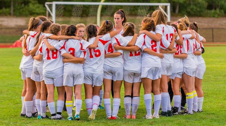 The Center Moriches girls soccer team on Friday, Oct. 13,...