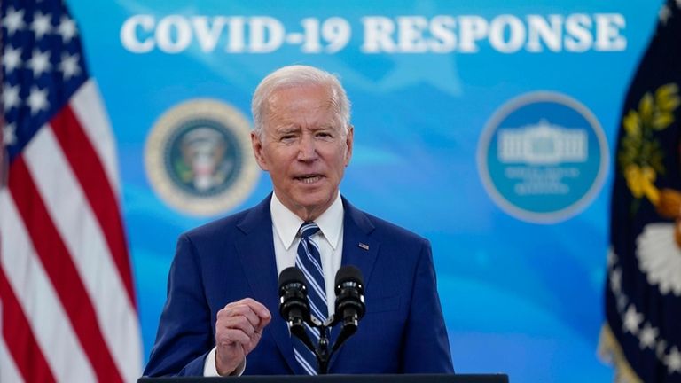 President Joe Biden speaks during an event on COVID-19 vaccinations...