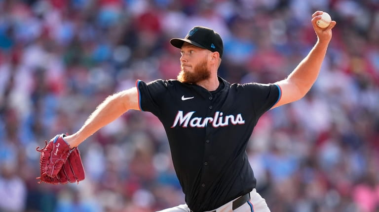 Miami Marlins' A.J. Puk pitches during the seventh inning of...