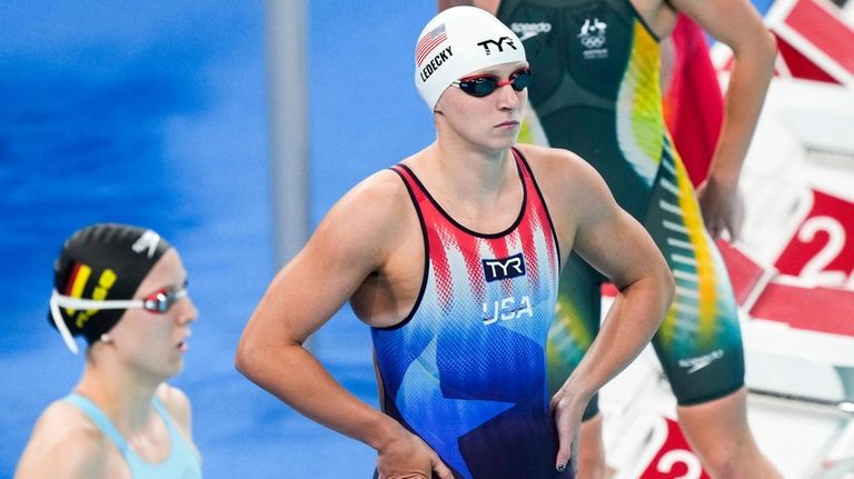 Katie Ledecky, of the United States, competes during a heat...