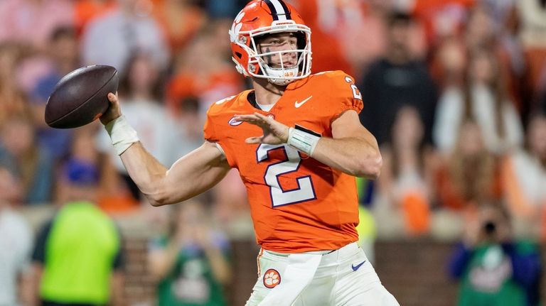 Clemson quarterback Cade Klubnik (2) plays against North Carolina during...