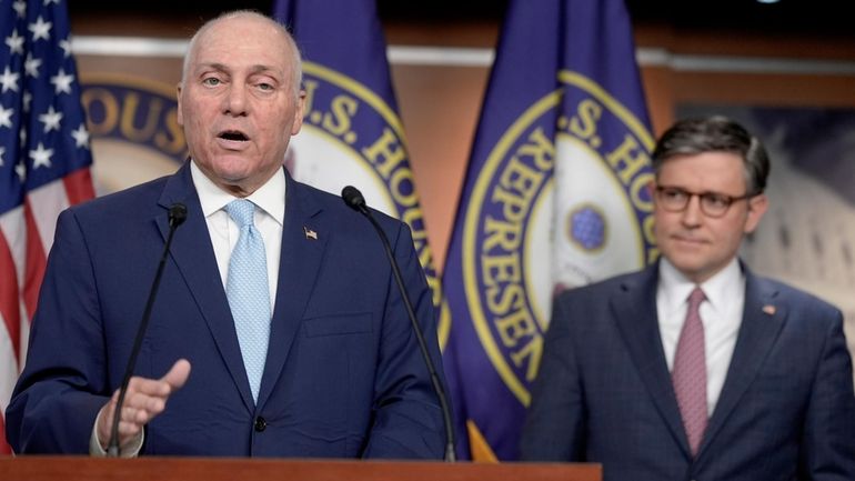 Majority Leader Steve Scalise, R-La., speaks as House Speaker Mike...