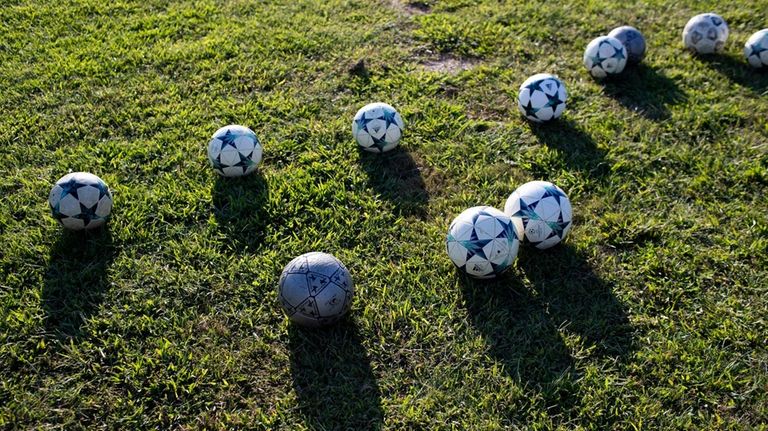 Soccer balls are seen here on a field in Brentwood.