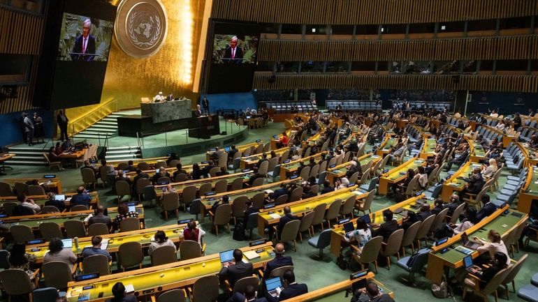 António Guterres, United Nations Secretary-General, speaks during the 79th session...