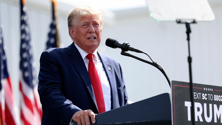 Former President Donald Trump speaks at a rally in Summerville,...