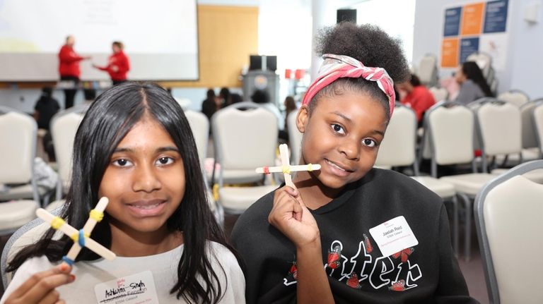 Ashwini Singh, 12, of Valley Stream, and Jaelah Reid ,11,...