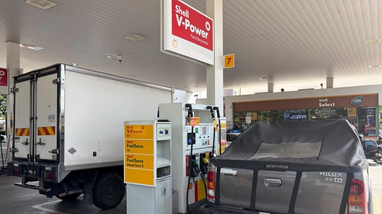 A diesel car owner pumps at a petrol station in...