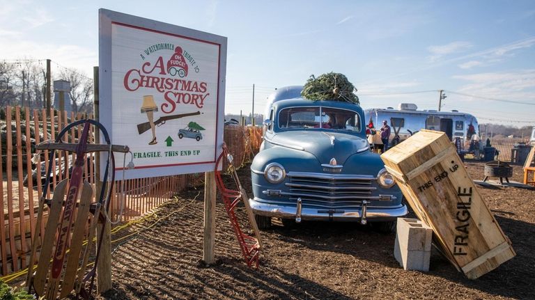 A Christmas Story themed vintage car at Waterdrinker Family Farm...