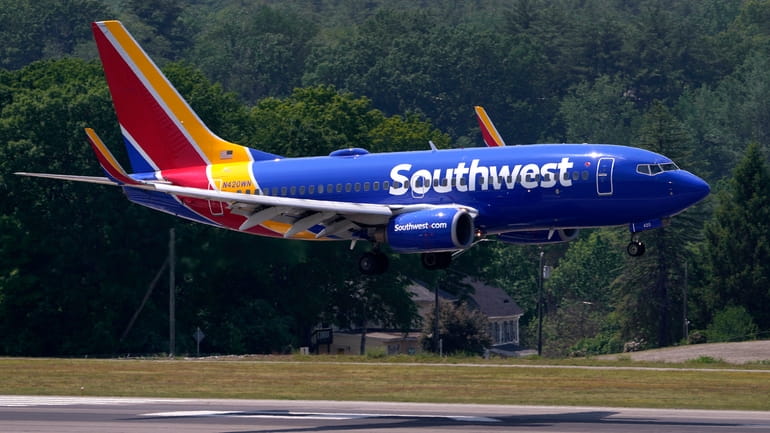 Southwest Airlines Boeing 737 lands at Manchester Boston Regional Airport,...