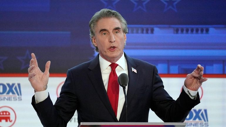 Republican presidential candidate North Dakota Gov. Doug Burgum speaks during...