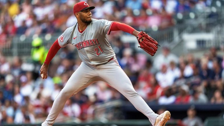 Cincinnati Reds pitcher Hunter Greene throws in the first inning...