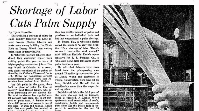 Newsday's coverage of shortages for Palm Sunday - 1973.