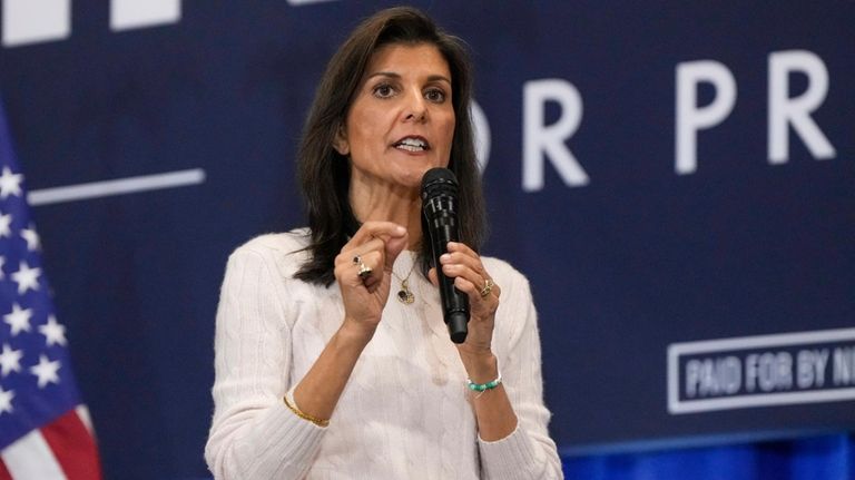 Republican presidential candidate former UN Ambassador Nikki Haley speaks at...