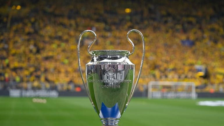 The trophy is displayed before the Champions League semifinal first...