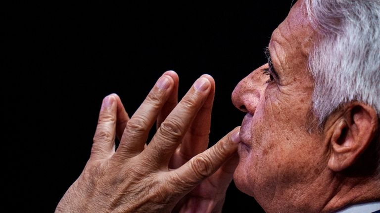 Spanish football federation acting president Pedro Rocha gestures as he...