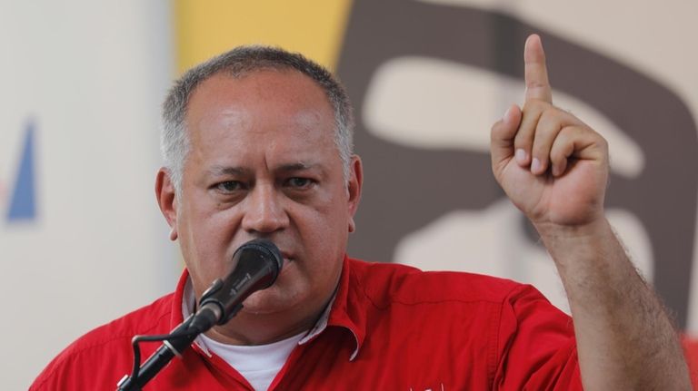 Socialist Party President Diosdado Cabello gives his weekly press conference,...