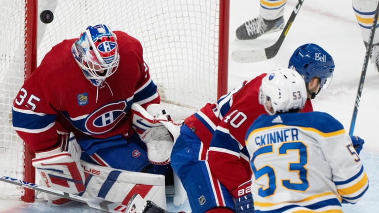 Buffalo Sabres' Jeff Skinner (53) scores on Montreal Canadiens goaltender...