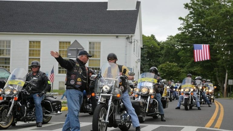 Patriot Guard Riders arrive before the start of the funeral...