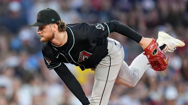 Arizona Diamondbacks starting pitcher Ryne Nelson throws during the first...