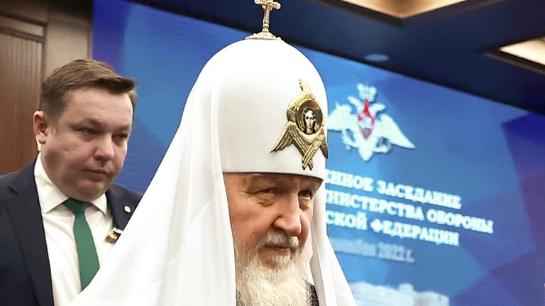 Russian Orthodox Patriarch Kirill arrives to attend a meeting of...