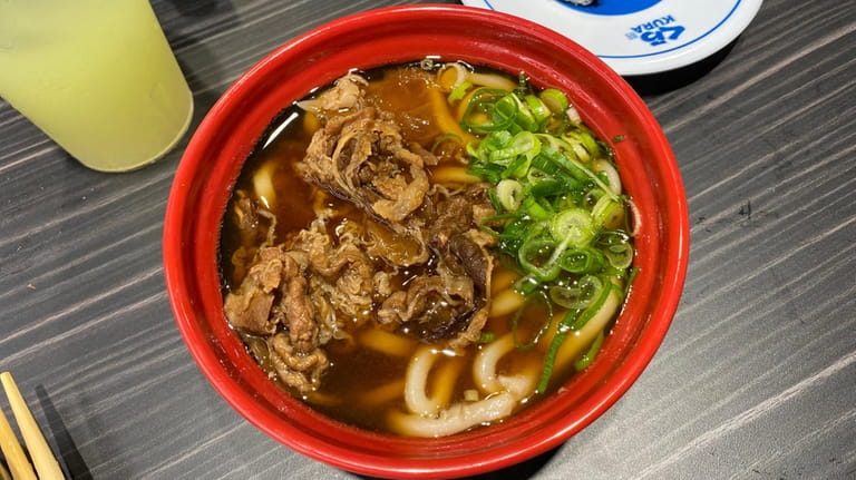 A bowl of beef udon soup at Kura Revolving Sushi...