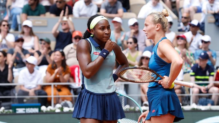 Coco Gauff of the U.S., left, and Katerina Siniakova of...