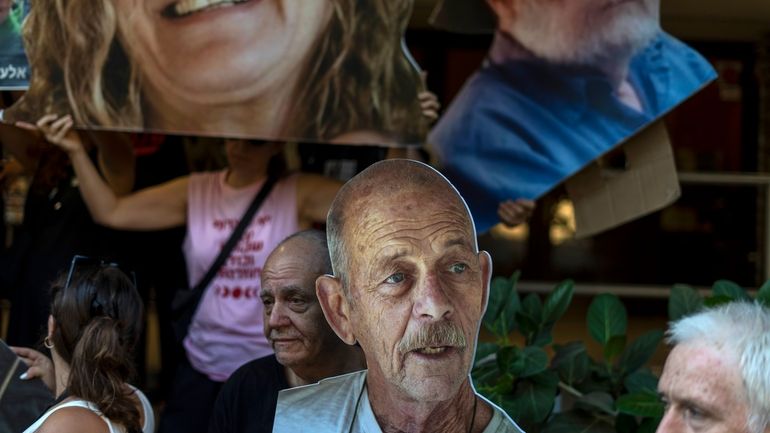 Relatives and supporters of Israeli hostages held by Hamas in...