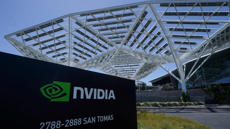 A Nvidia office building is shown in Santa Clara, Calif.,...