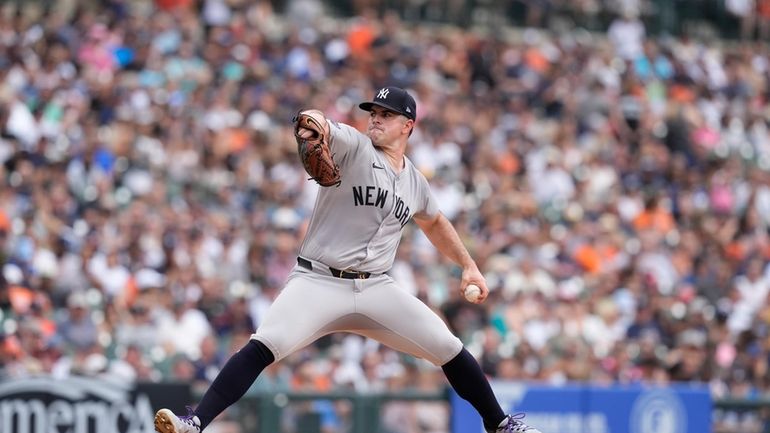 New York Yankees starting pitcher Carlos Rodon throws during the...