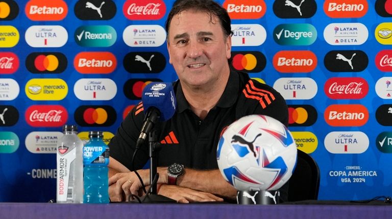 Colombia head coach Nestor Lorenzo speaks during a Copa America...