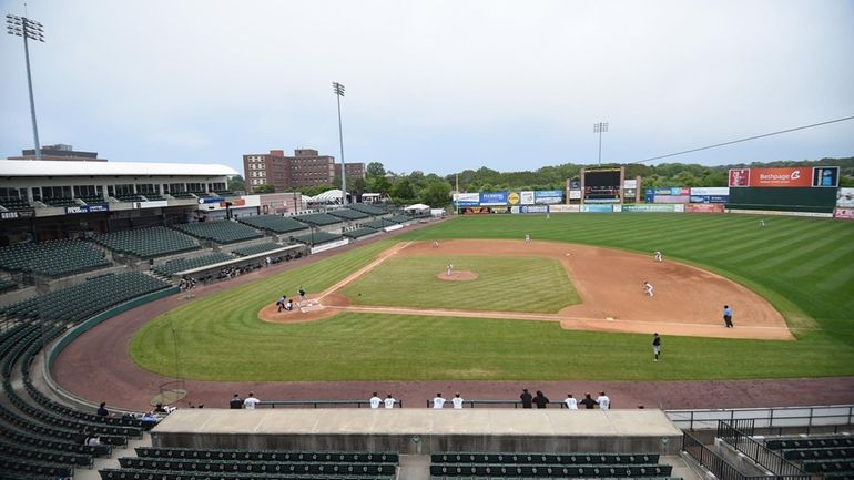 An empty Fairfield Properties Ballpark in Central Islip plays host...