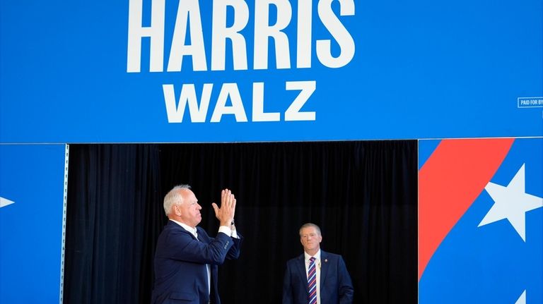 Democratic vice presidential candidate Minnesota Gov. Tim Walz arrives to...