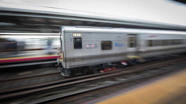 An east bound Long Island Rail Road train entering Jamaica...