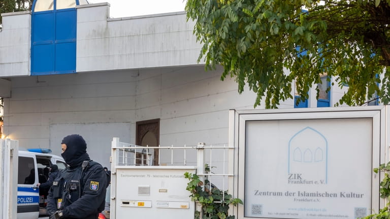 Police guard the Center of Islamic Culture Frankfurt, in Frankfurt,...