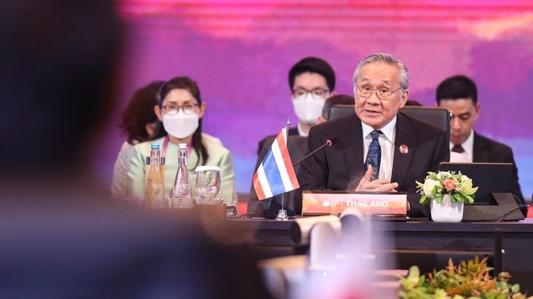 Thailand's Foreign Minister Don Pramudwinai speaks during the ASEAN Post...