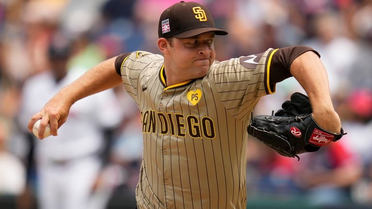 San Diego Padres' Michael King pitches in the first inning...