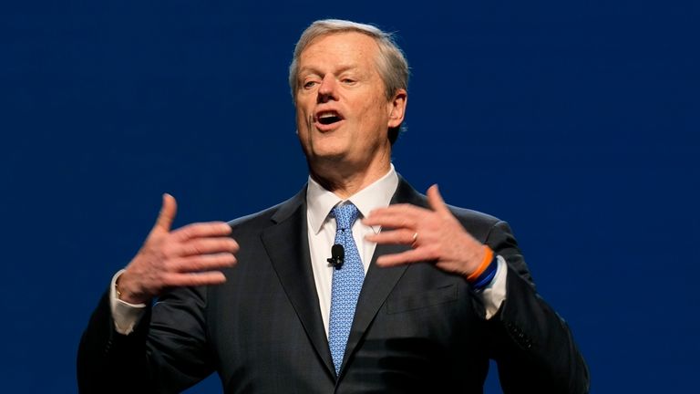 FILE -NCAA President Charlie Baker speaks as he gives his...