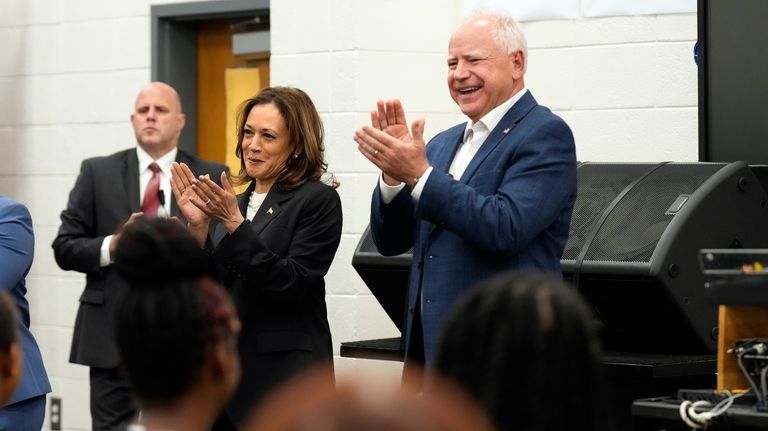 Democratic presidential nominee Vice President Kamala Harris and Democratic vice...