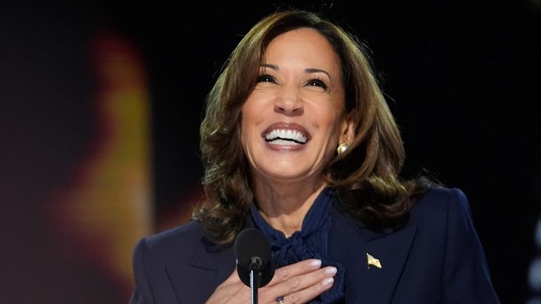 Democratic presidential nominee Vice President Kamala Harris speaks during the...