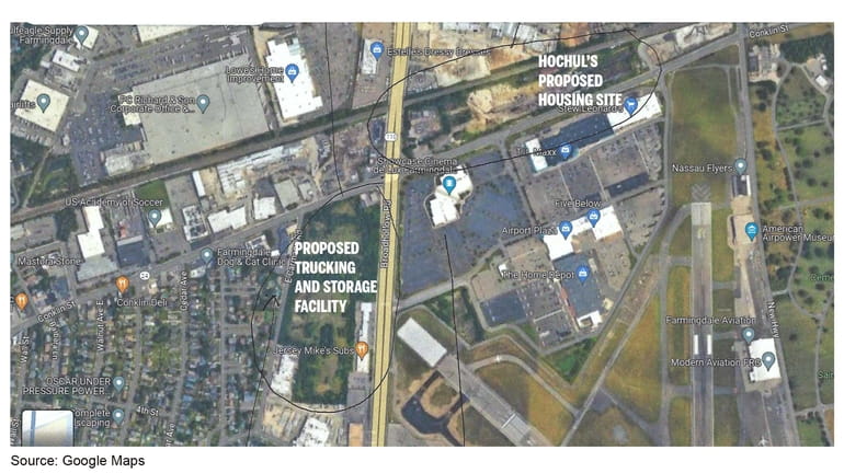 A map of the Republic Airport area in East Farmingdale...