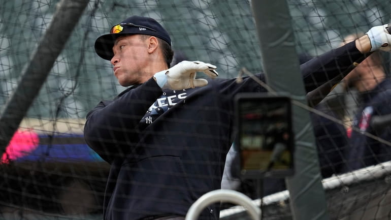 New York Yankees' Aaron Judge finishes batting practice before a