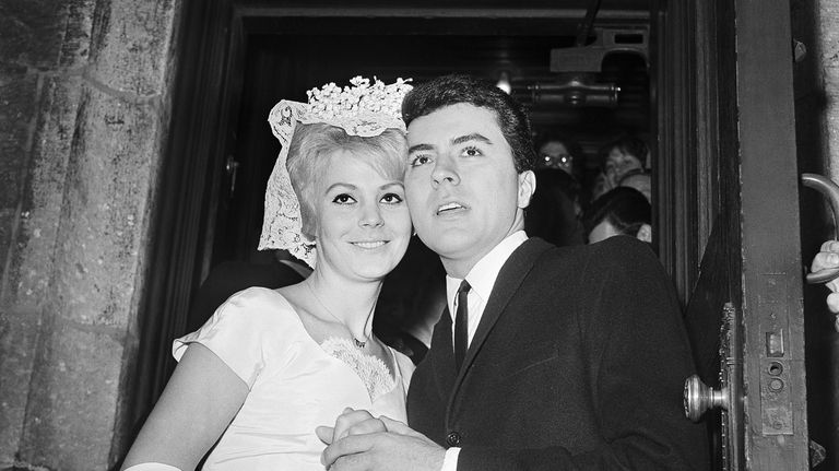 James Darren and his wife Evy Norlund embrace after their...